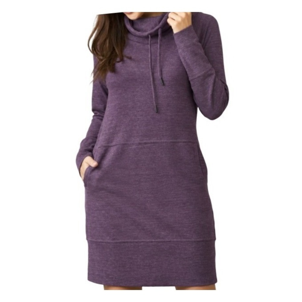 Prana Womens L Purple Ellis Cowl Neck Sweatshirt Tunic Dress